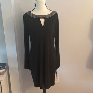Calvin Klein  black size 6 beaded neckline dress NWT